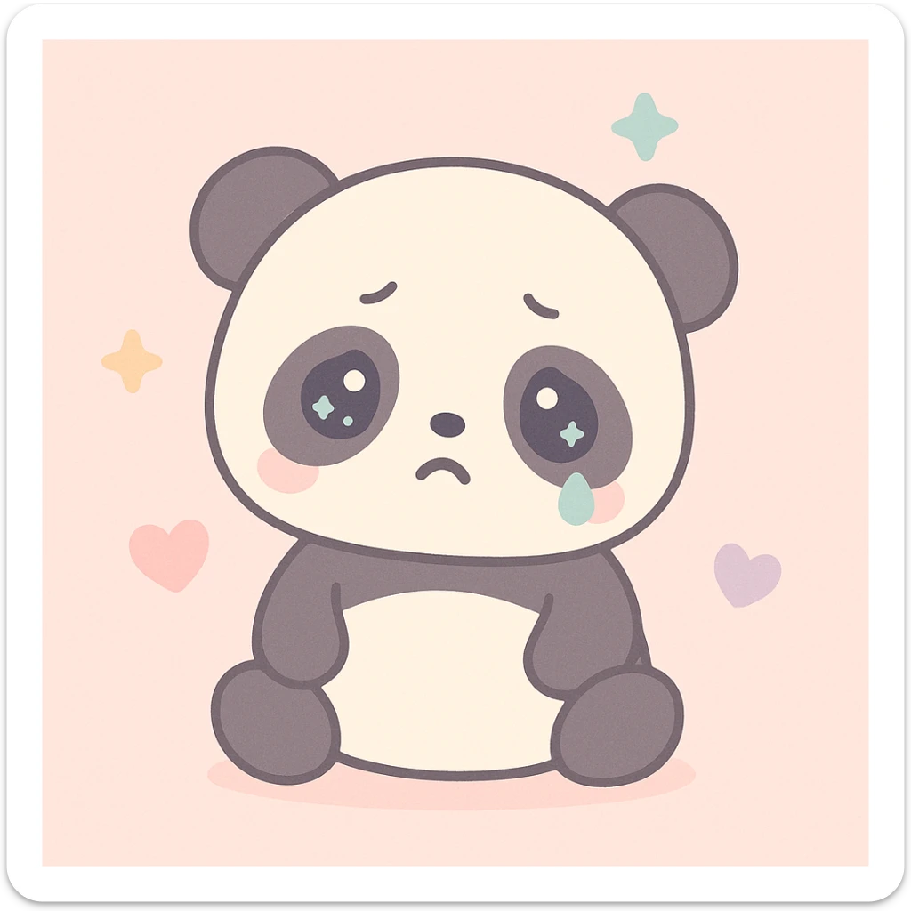 sad panda, kawaii style sticker