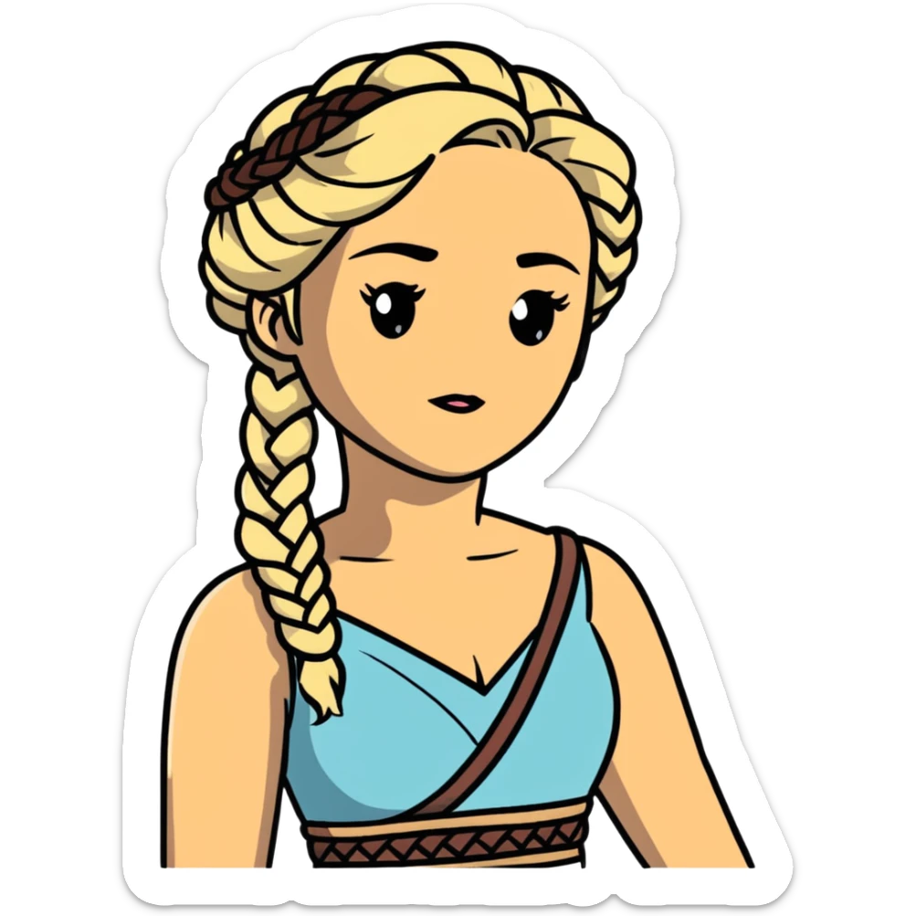 Daenerys Targaryen Game of Thrones character with blonde braided hair, chest up sticker