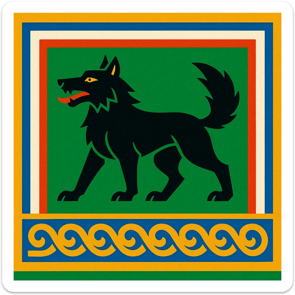 ancien drapeau de la Tchétchénie avec un loup, style illustratif, couleurs vives, sans texte sticker