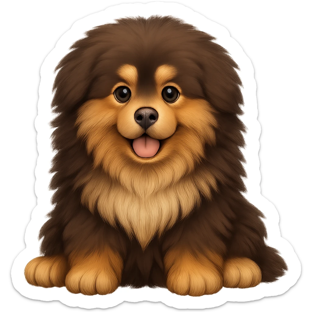 Make the Tibetan Mastiff's fur even fluffier in the style of apple emojis, with no background. sticker