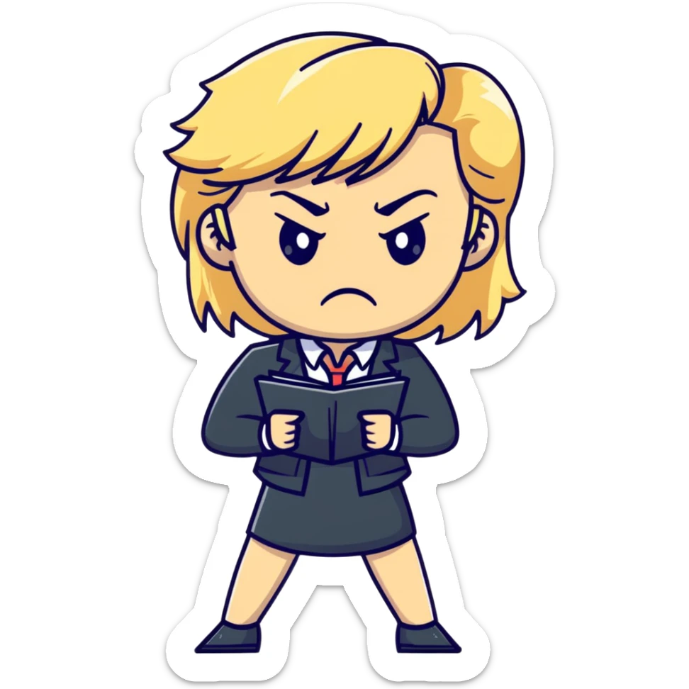 angry blonde female teacher full body without glasses, very blonde hair sticker