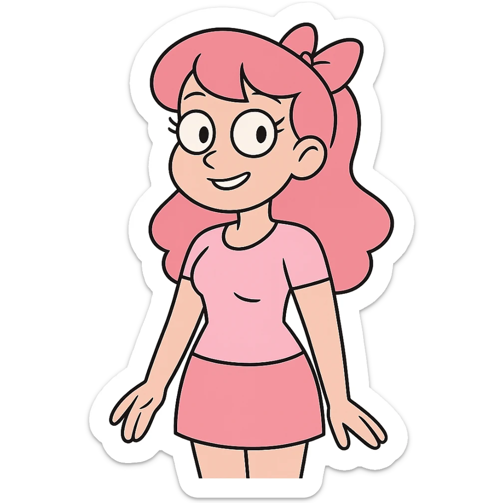 pink girly girl with minimal shading and modern look in flat toon style sticker
