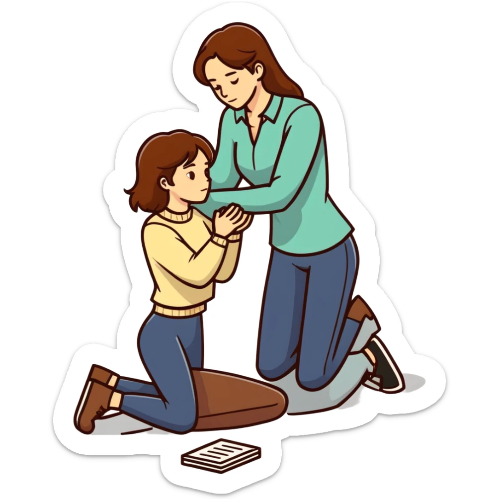One Caucasian woman with brown hair big boobs,  kneeling on top of a man sticker