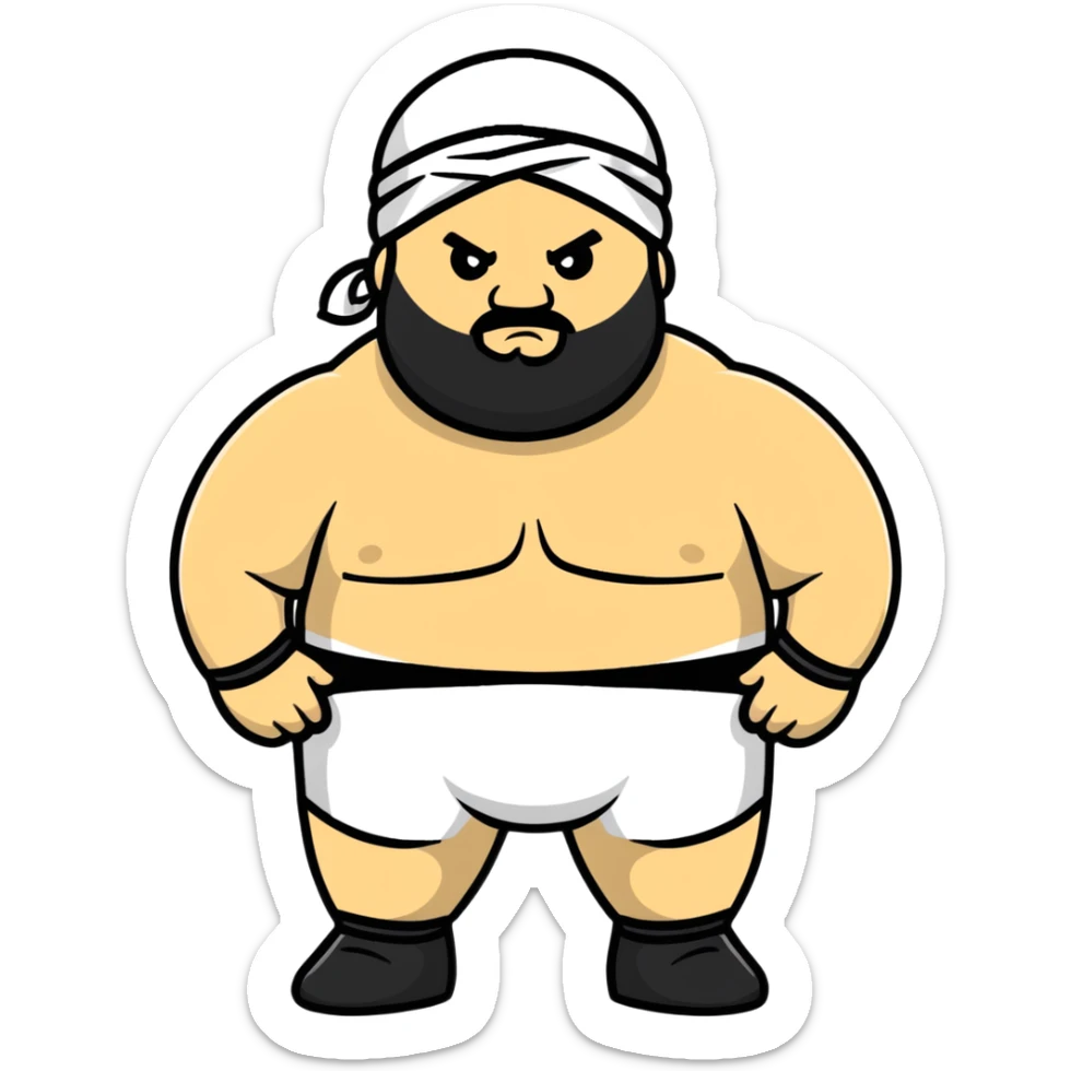 White skin fat guy with black durag, light stubble beard of a few days in wrestling singlet sticker
