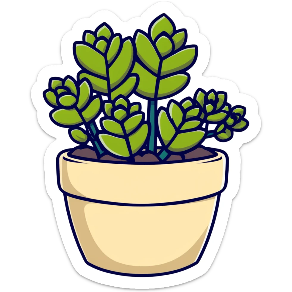 Sedum Pachyphyllum succulent with chubby blue-green leaves in a beige ceramic pot sticker