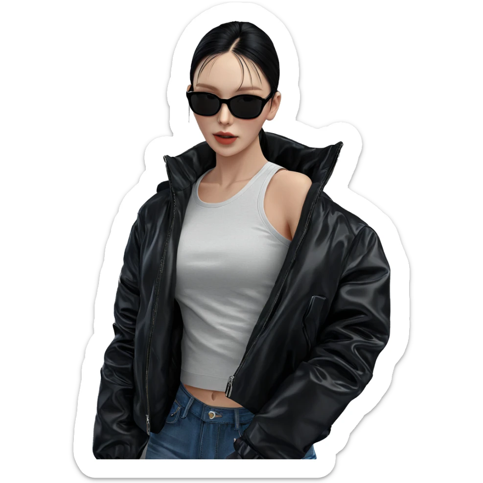 stylish girl in black jacket sticker