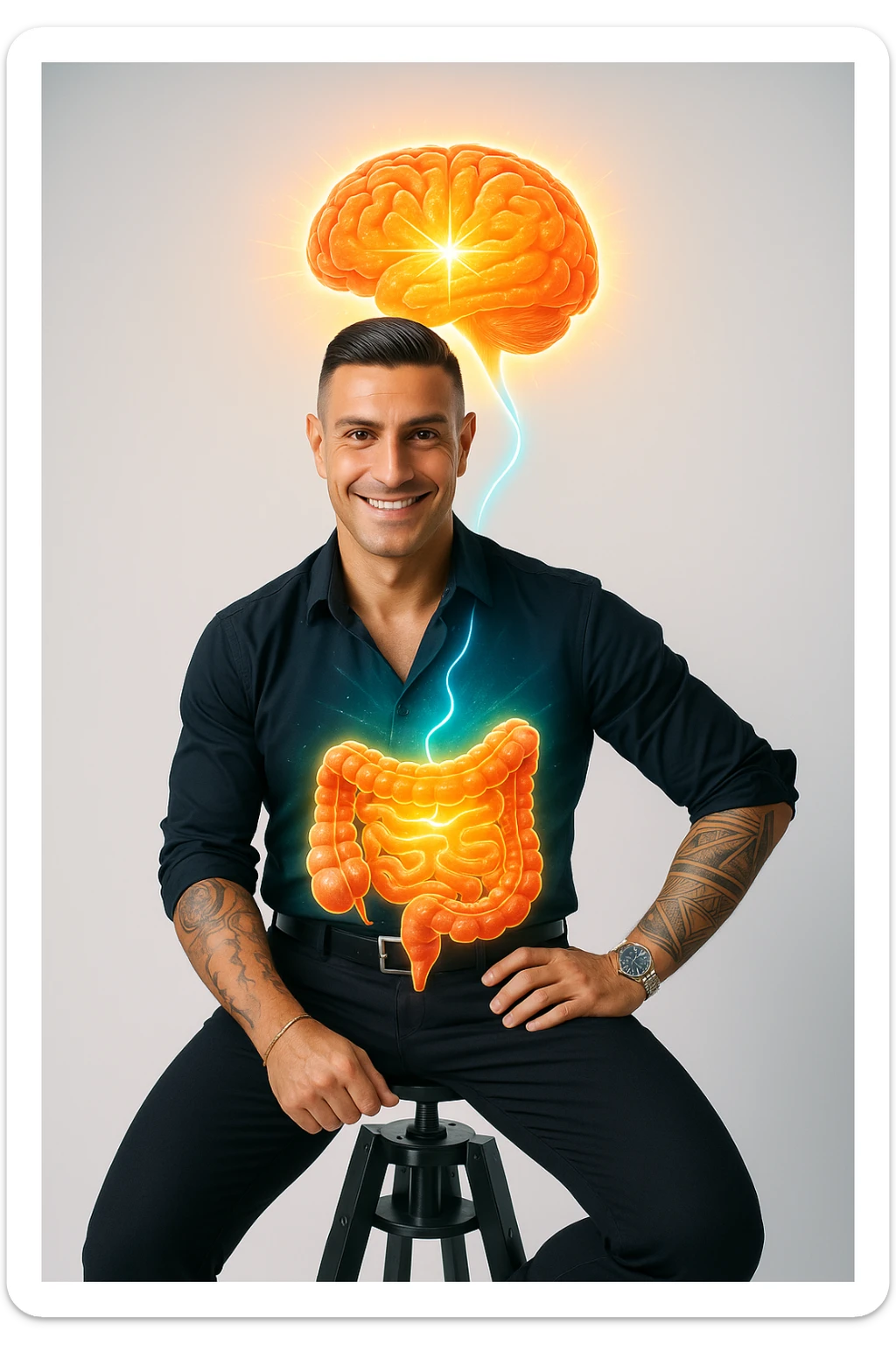 uomo con benessere alto poichè il cervello è collegato all'intestino sticker