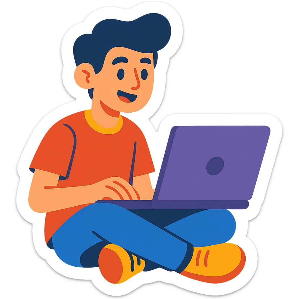 teenager with a laptop sticker