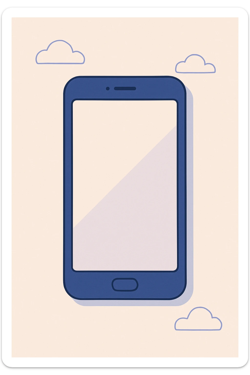 top-down view of a smartphone, blank screen, subtle screen reflection, simple design, clean look sticker
