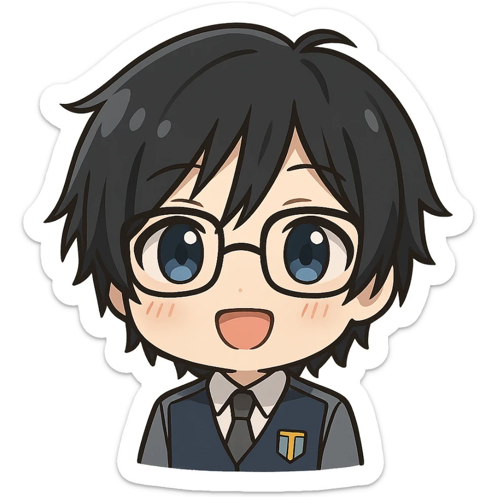 chibi anime style emoji combining Hiro from 'Darling in the Franxx', Miyamura from 'Horimiya', and Kanata Asai from 'Ovation Moments' sticker