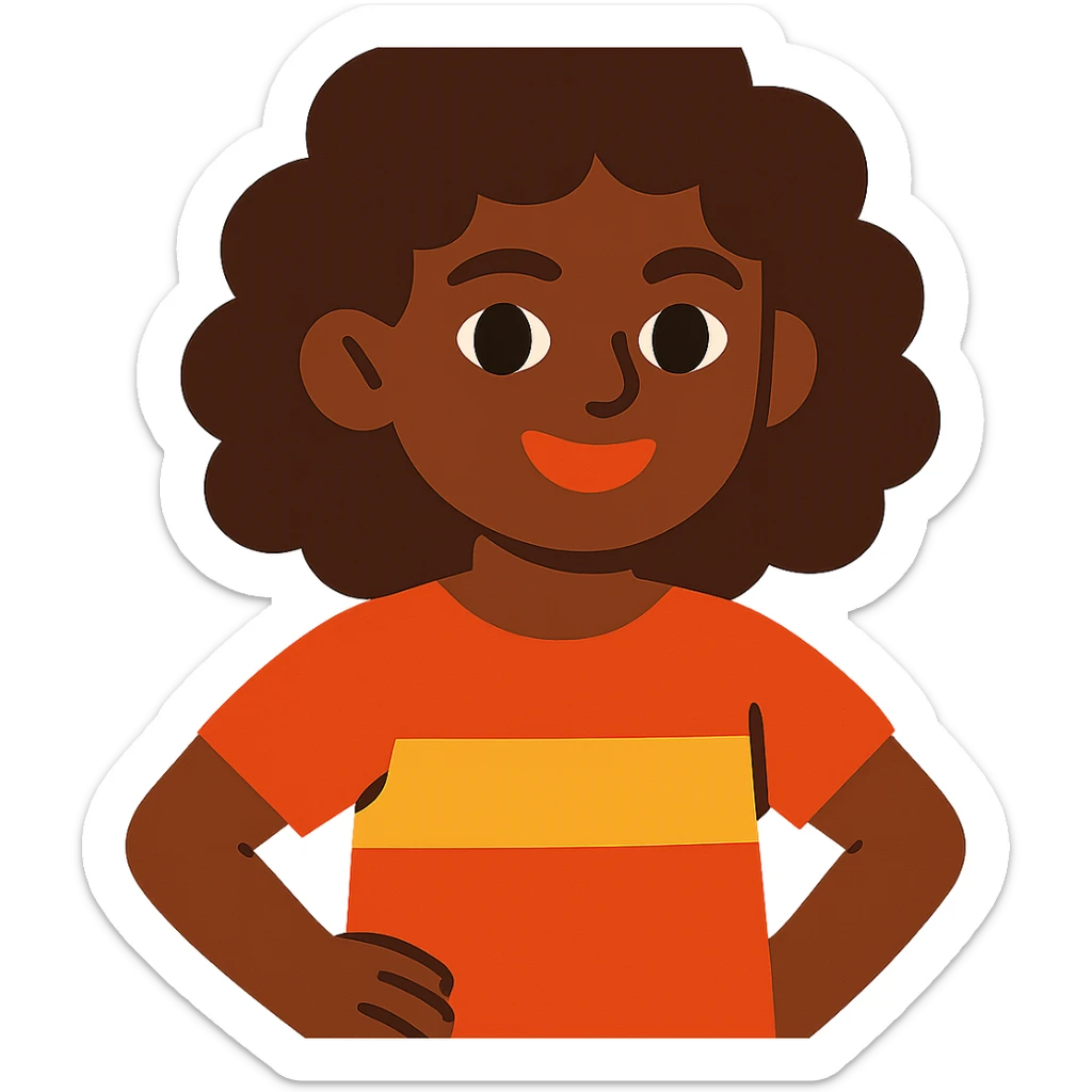 girl with curly brown hair, dark brown eyes, and brown skin sticker
