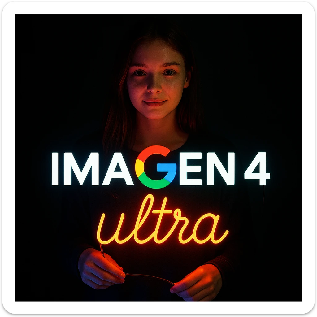 make a girl holding this sign, but sign in made of neon, also add ultra below the sign sticker