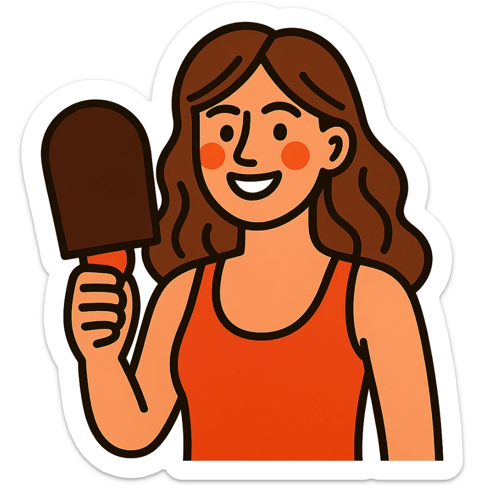 vibrant toon style light skintone woman with brown hair holding a tanning mitt sticker