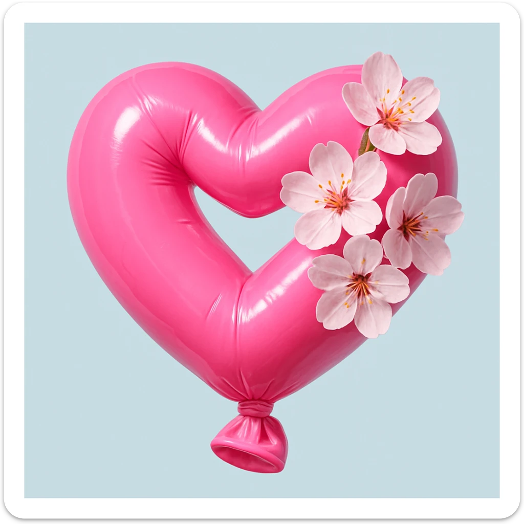 pink heart with sakura flowers sticker