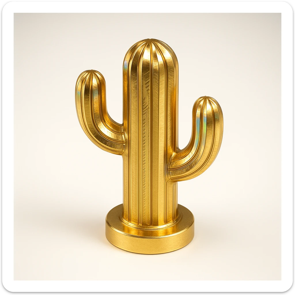 double cactus, each arm shimmering with gold and rainbow shine, radiant and luxurious sticker