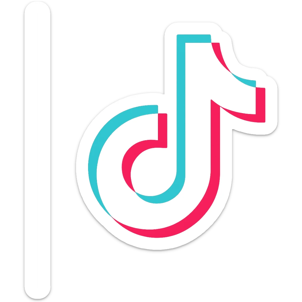 true-to-life 2D TikTok logo, official design, TikTok's color palette black, white, cyan, pink, transparent background, no modifications, for Discord role icon sticker