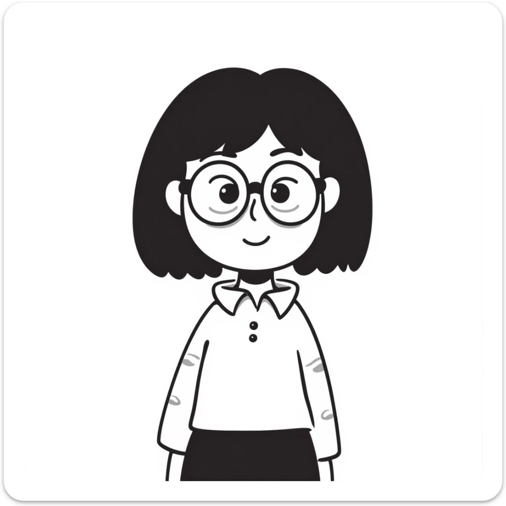 young Vietnamese girl with shoulder-length black hair and glasses sticker