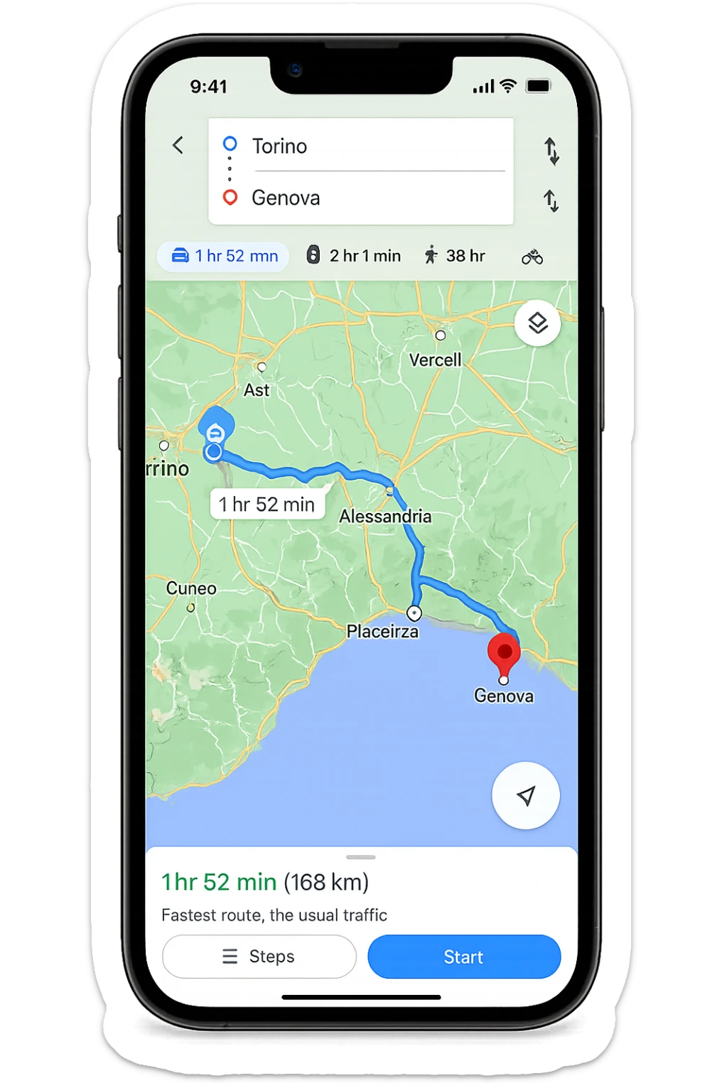 IPHONE CON GOOGLE MAPS APERTO, PARTENZA DA TORINO, ARRIVO A GENOVA sticker