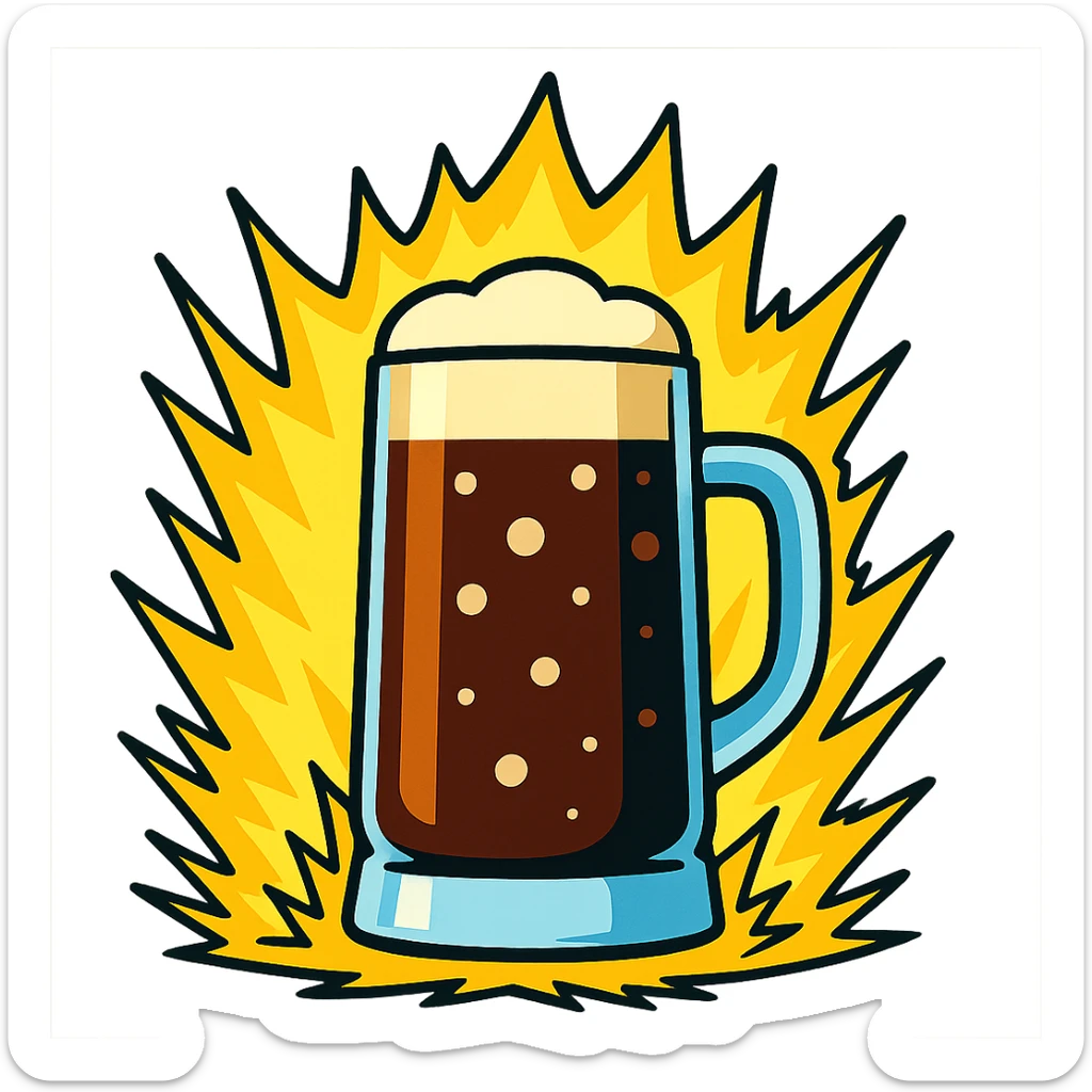 Goaßmaß beer glass with cola, surrounded by a powerful yellow anime energy aura like Dragon Ball Z sticker