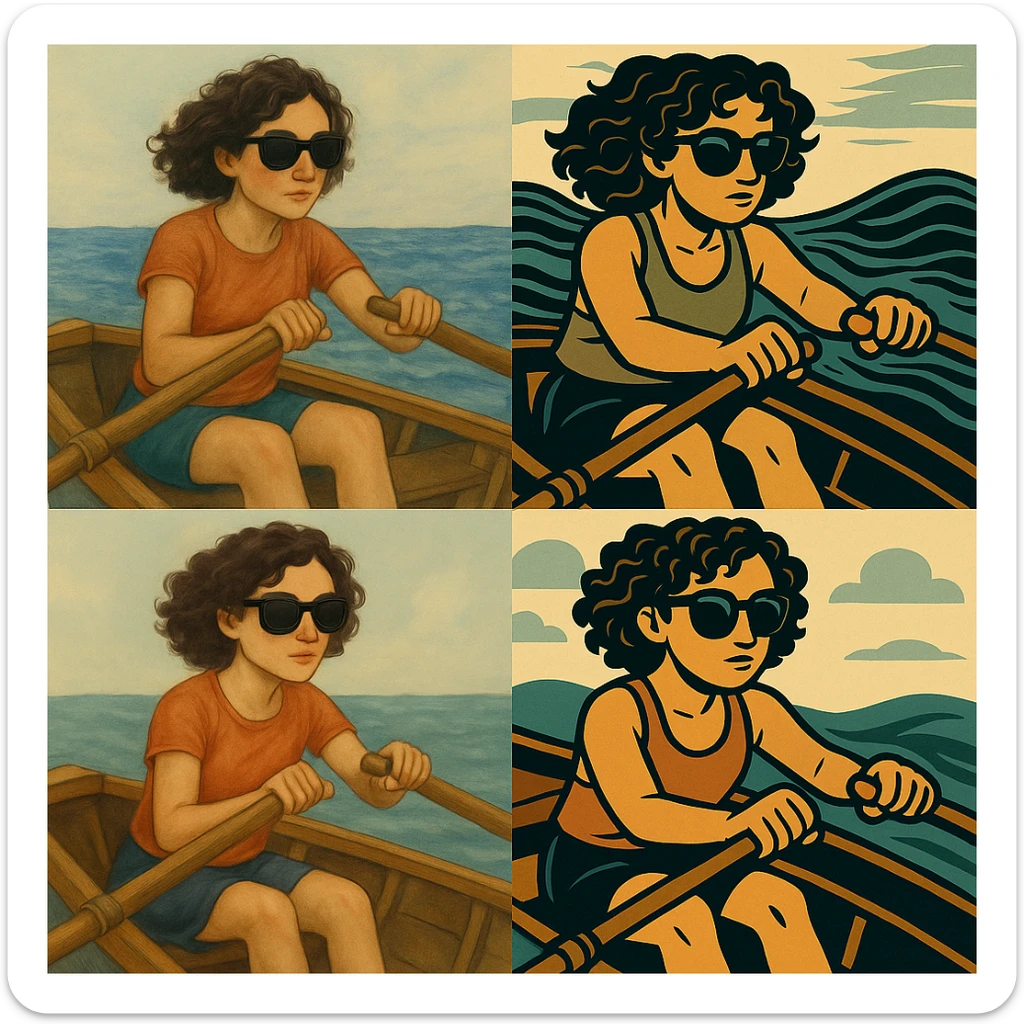 Kıvırcık saçlı, kürek çeken kızın güneş gözlüğü takmasını sağla sticker