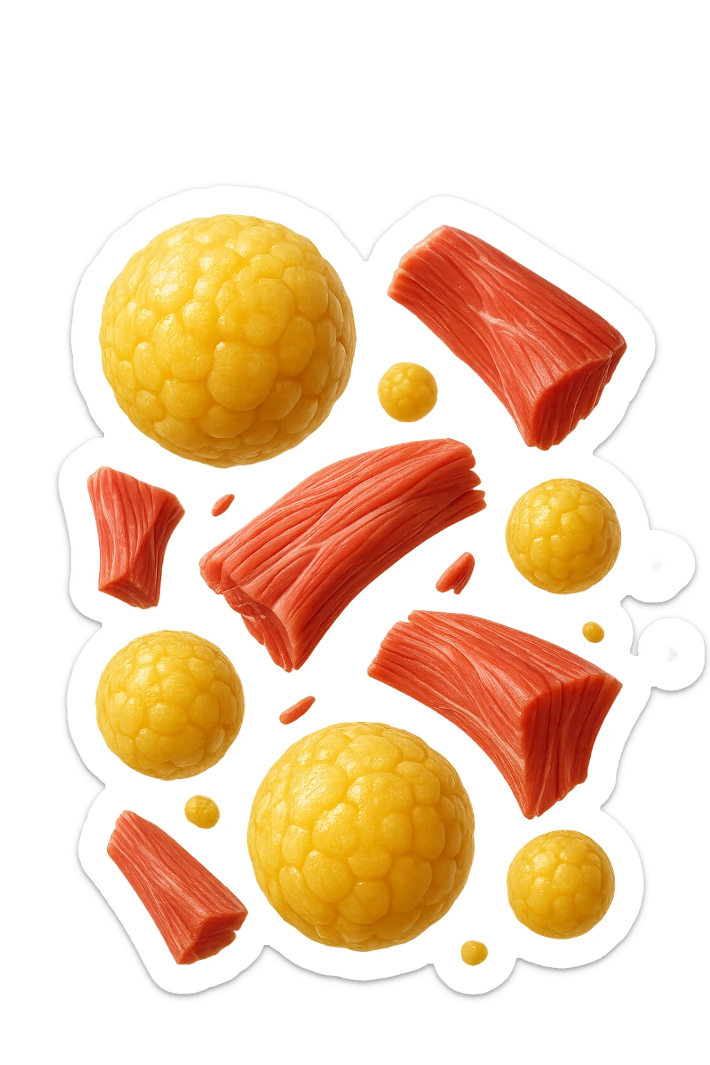 cellule di grasso gialle fluttuano in aria insieme a porzioni di tessuto muscolare umano realistico sticker