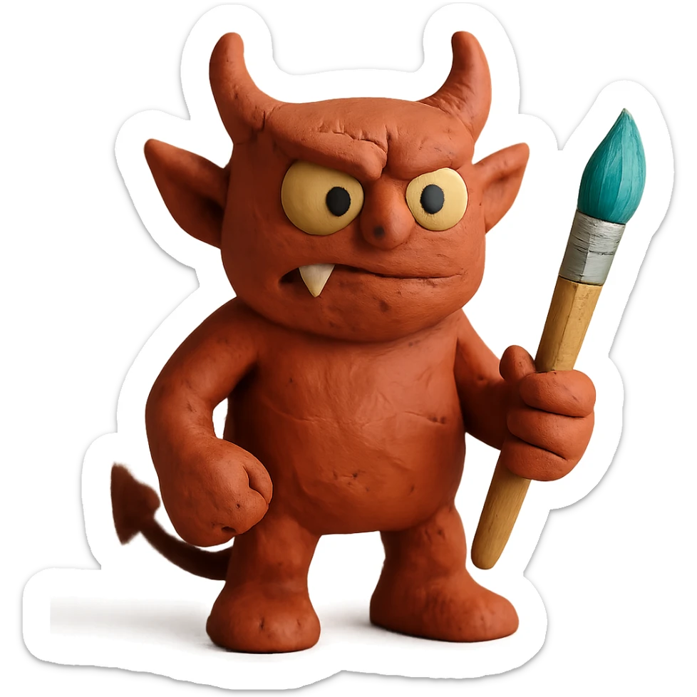 claymation style demon with a paintbrush sticker