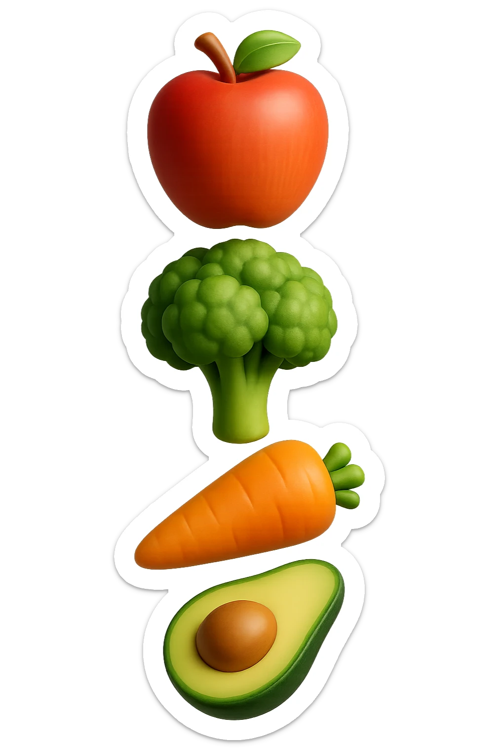 emoji stile iphone in 3d di cibo sano che fluttua in aria vericalmente, iperrealistico 4k sticker