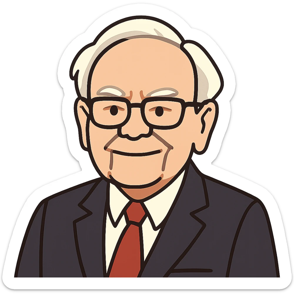 flat toon style portrait of Warren Buffett, cartoon, glasses, suit sticker