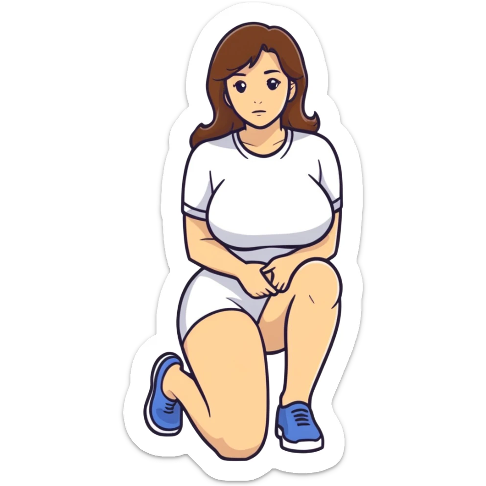 caucasian woman with brown hair and big boobs kneeling sticker