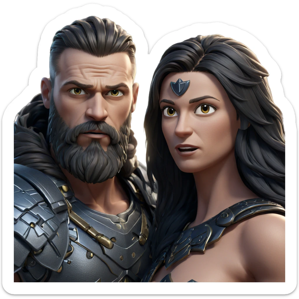 armor-clad couple in focus sticker