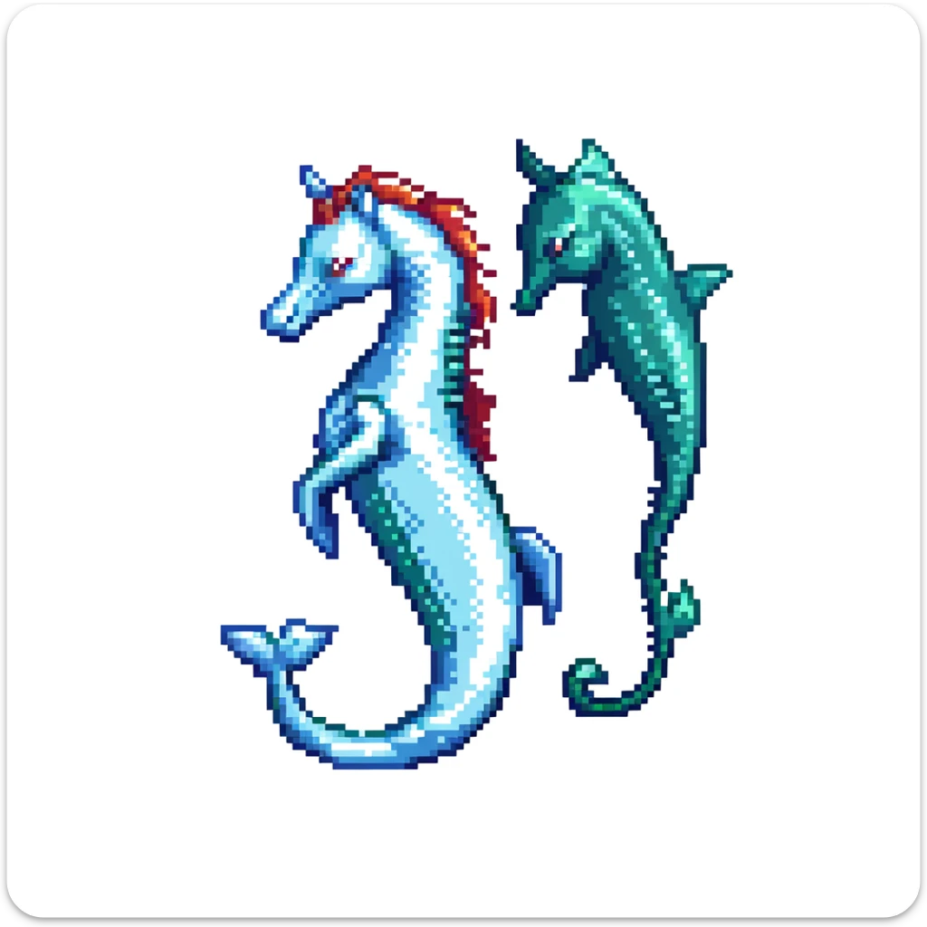 A mythical sea horse creature with whale tail and horse upper body, fantasy aquatic creature sticker