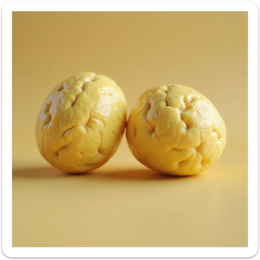 two yellow fat cells (adipocytes) hyperrealistic 3d, no background, with different details sticker
