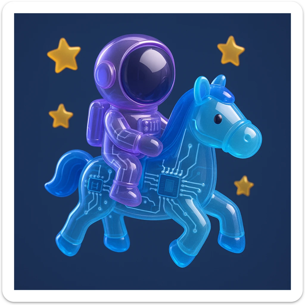 astronaut on horseback with stars in background sticker