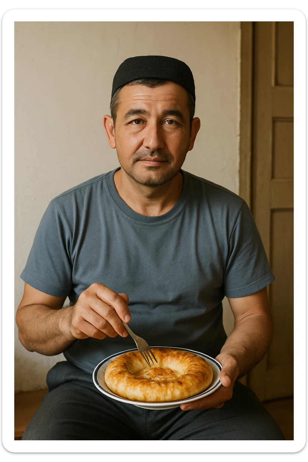 sartarosh xonada shunchaki tarelka v vilka ushlab utirsin tarelkada esa faqat uzbekcha non bulsin kayfiyati xam urtacha bulsin xursan bob ketmasin sticker