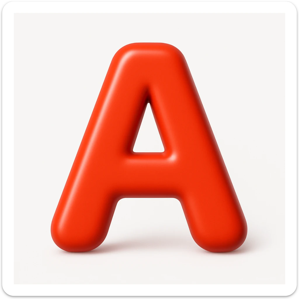 A 3D emoji in iOS emoji aesthetic style of a capital letter “A”, bold and smooth design, bright red color, glossy surface, clean white background.
 sticker