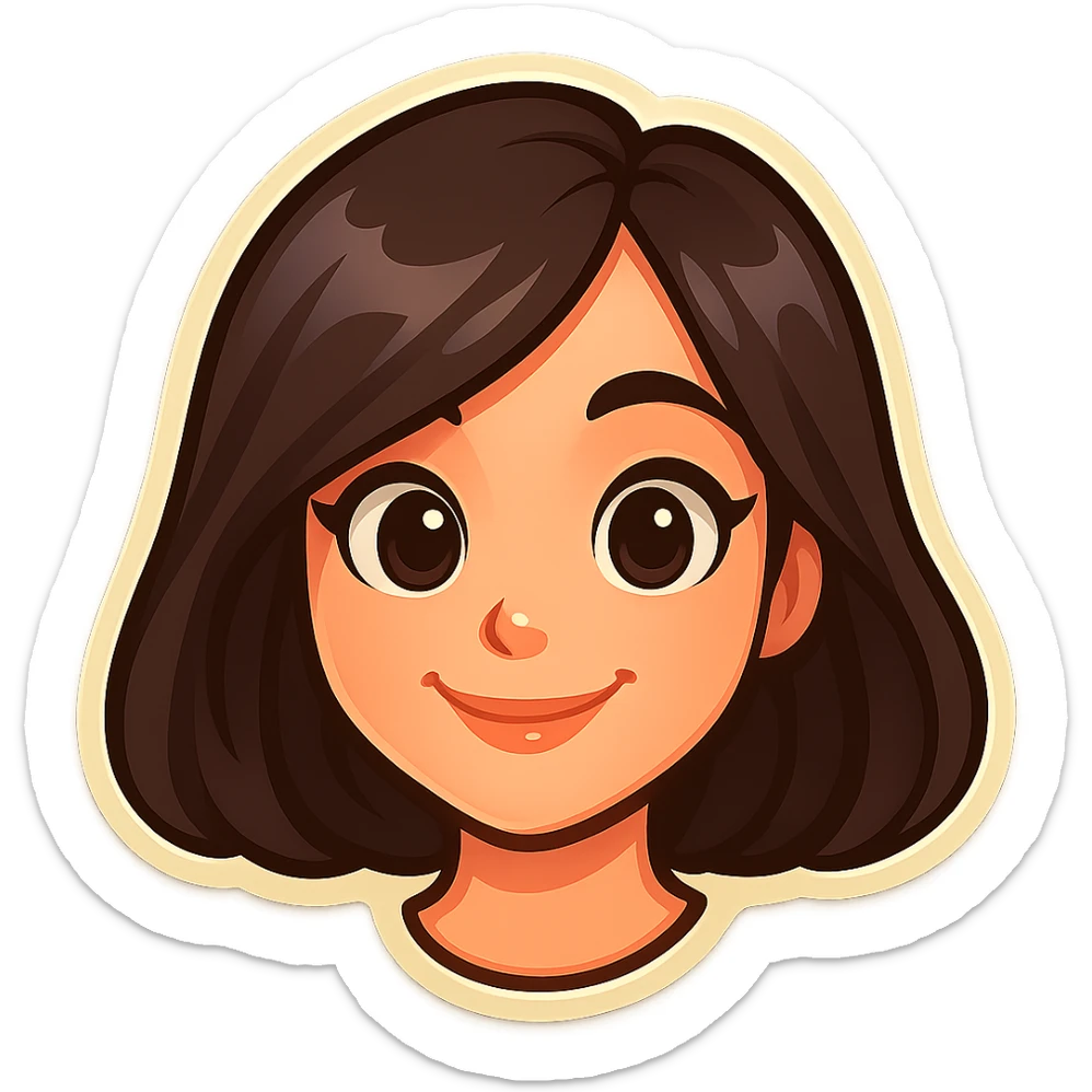 Create a cartoon style girl in the classic Telegram sticker style with bright colors and a cute face, resembling Samsung Sam. She has pale skin, only the head without neck, no outlines on the edges, and a white background. Suitable for a Telegram bot profile. sticker