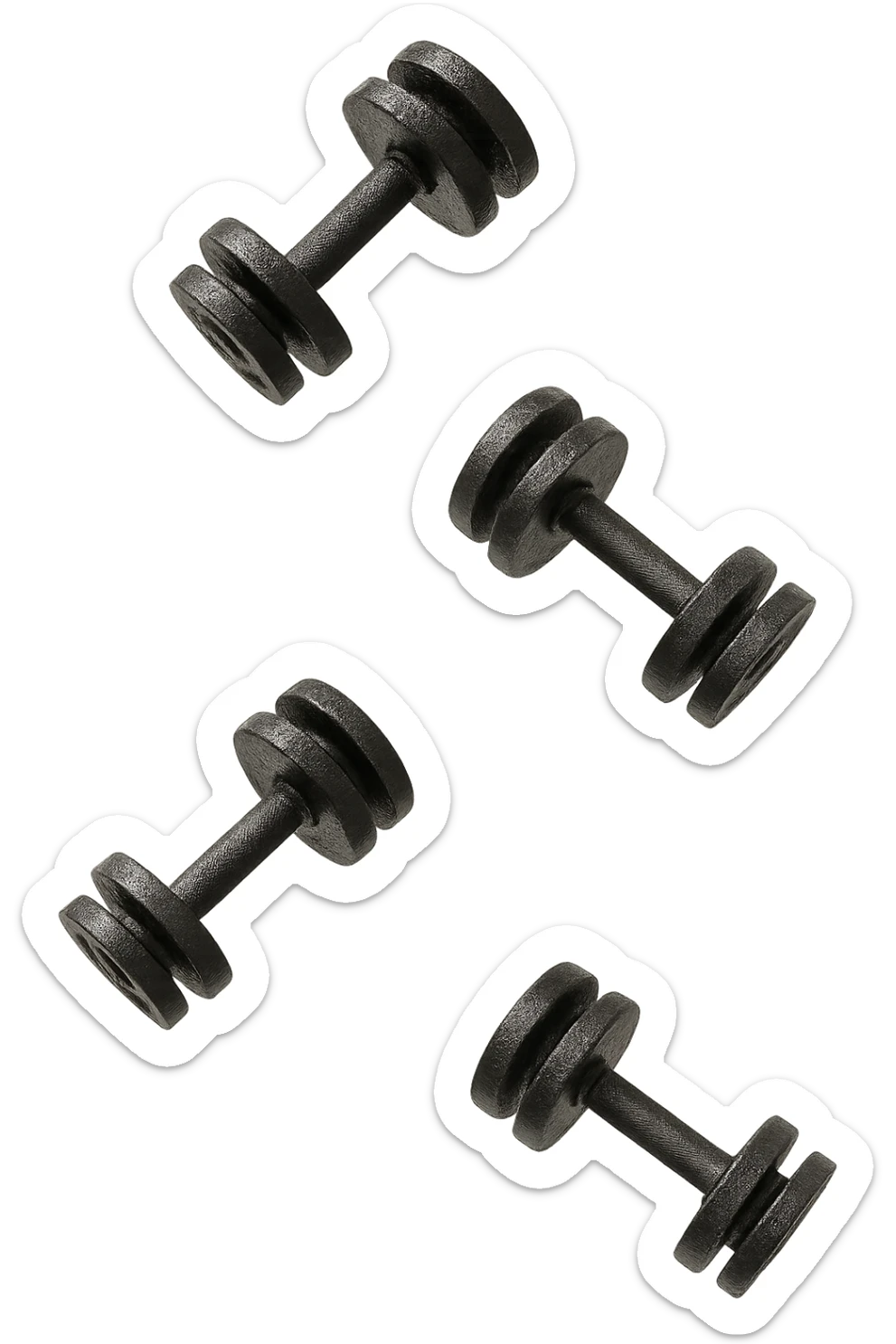 manubri da palestra cadono dall'alto verticalmente, isolata su sfondo bianco sticker