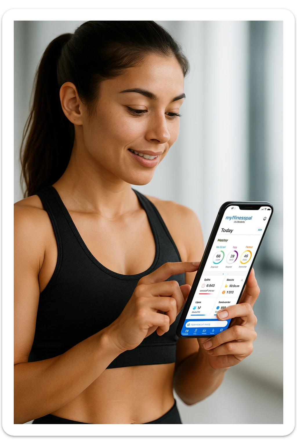 Donna sportiva che usa app contacalorie come myfitnesspal sticker