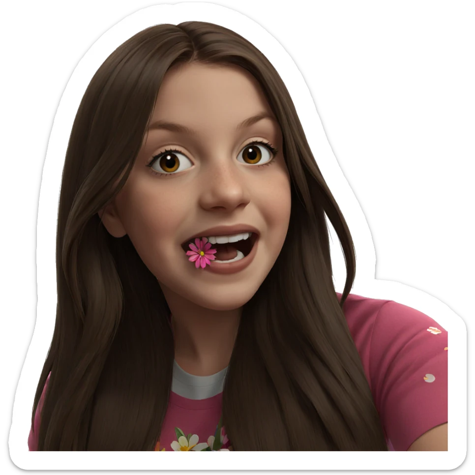 brown haired girl with flowers sticker