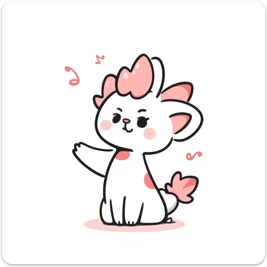 Kawaii bunny plant dragon in Sanrio style, like Hello Kitty and My Melody, tiny spikes, extremely cute, simple clean design, large head, minimal facial features, big round eyes, blushing cheeks, pastel colors with pinks and blues, clean bold outlines, small mouth, adorable expression, rounded shapes sticker