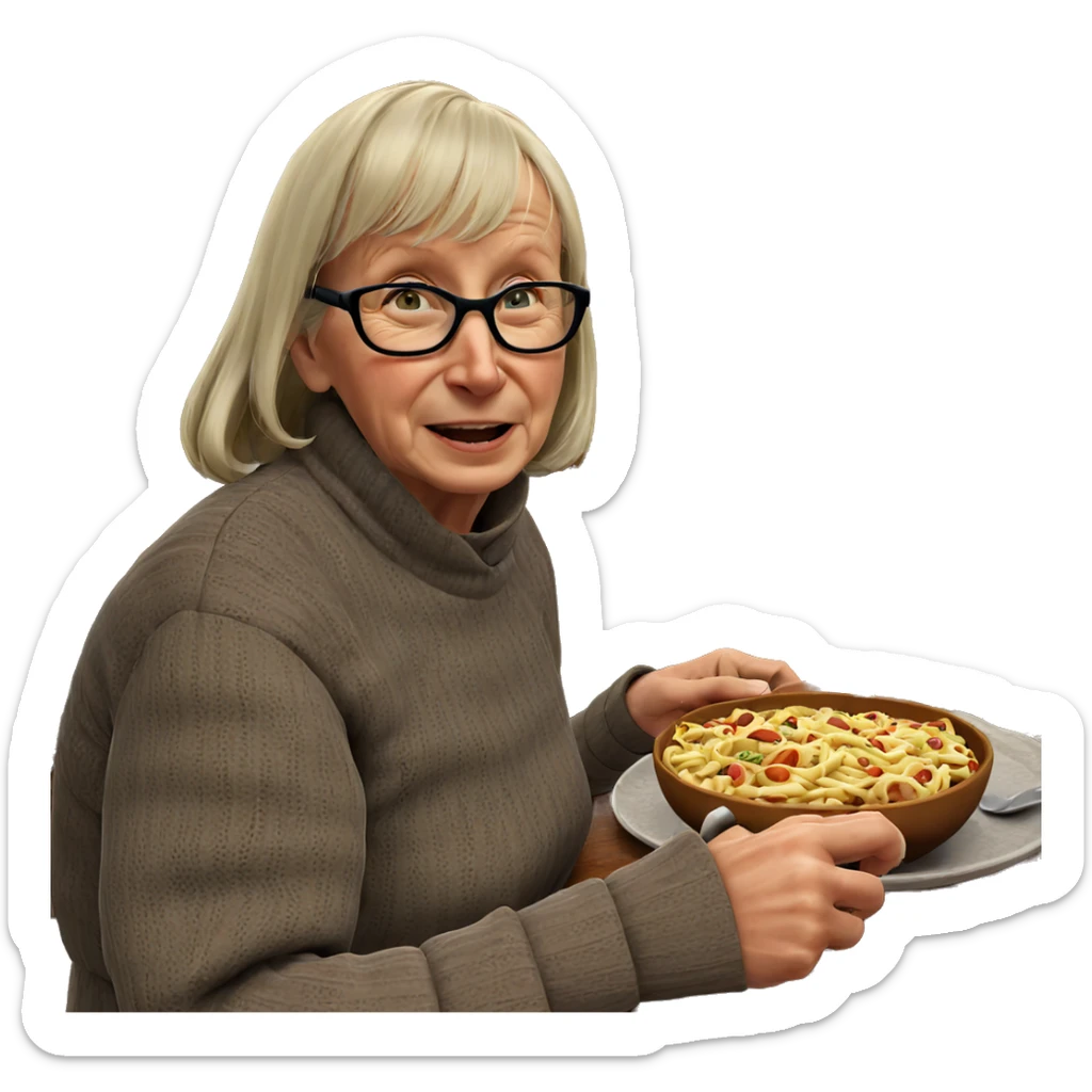 old woman enjoying a meal sticker