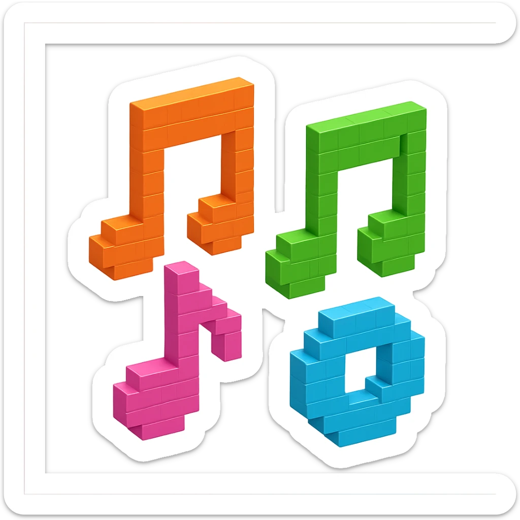 monochromatic and sleek voxel-style musical notes sticker