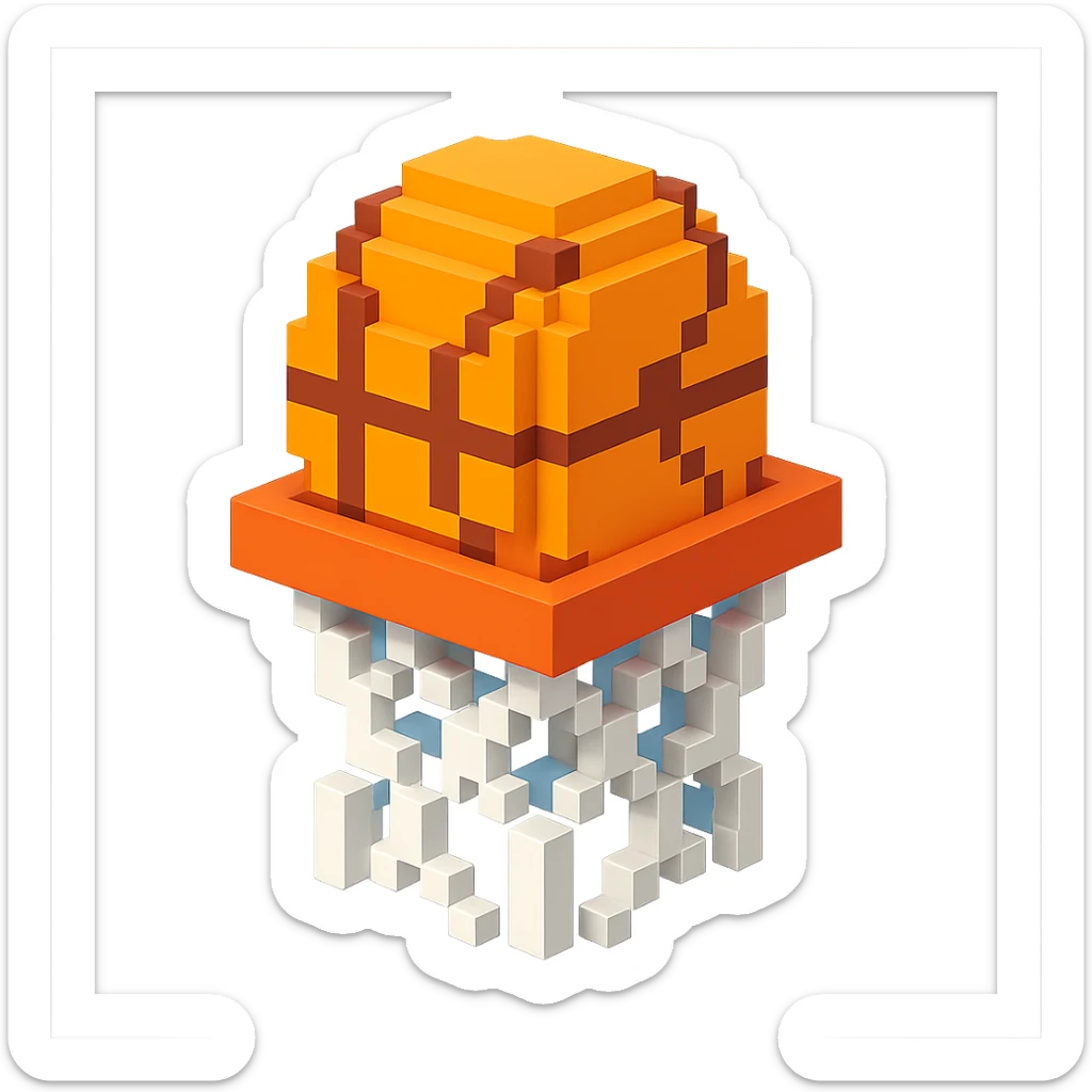 Voxel-style basketball in a net, variation 6 sticker