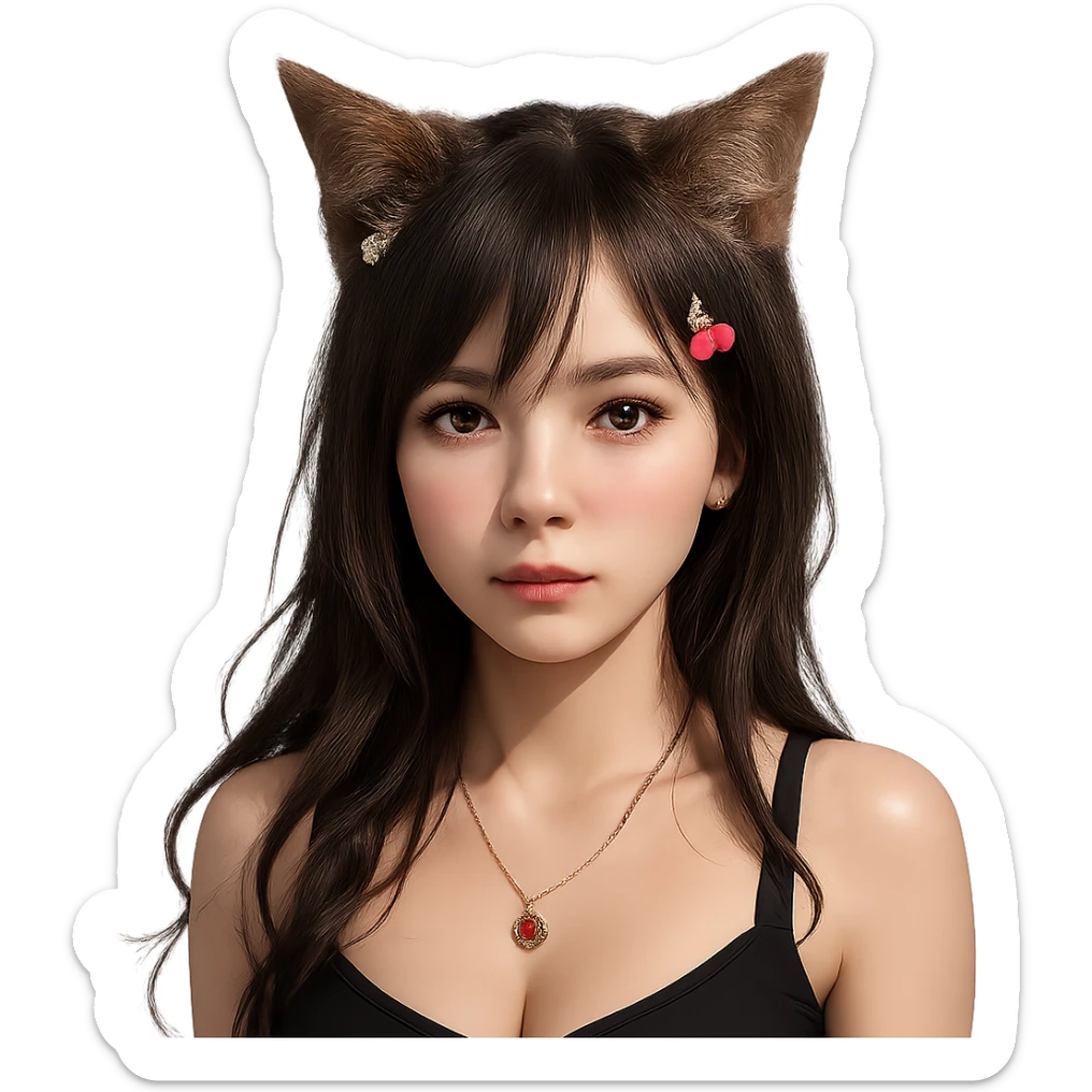 Add realistic cat ears to the anime girl in a photorealistic style. Keep the background transparent if possible. sticker