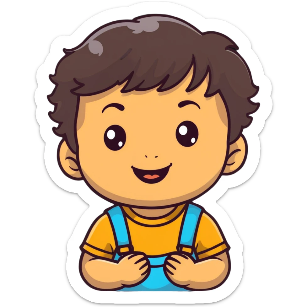 happy smiling toddler face with big eyes, medium skin tone, and dark wavy hair sticker