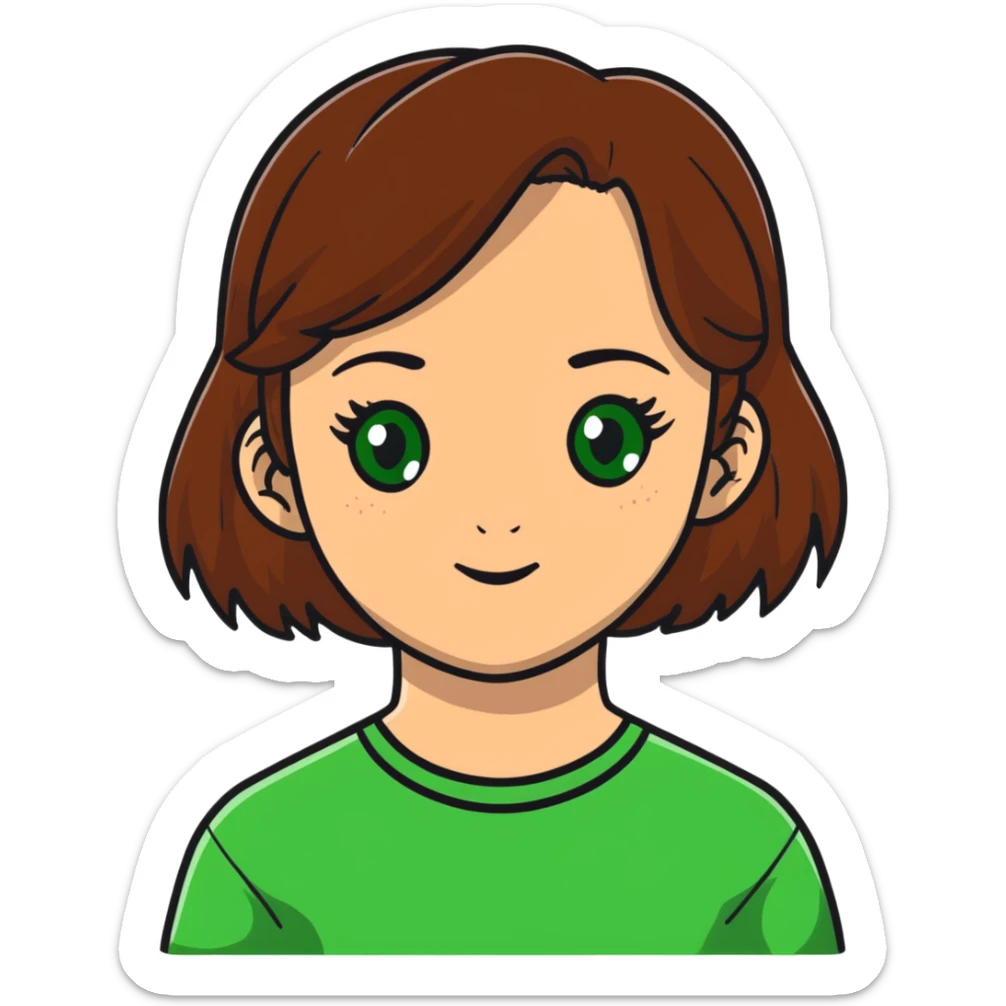 girl with brown hair green eyes and freckles sticker