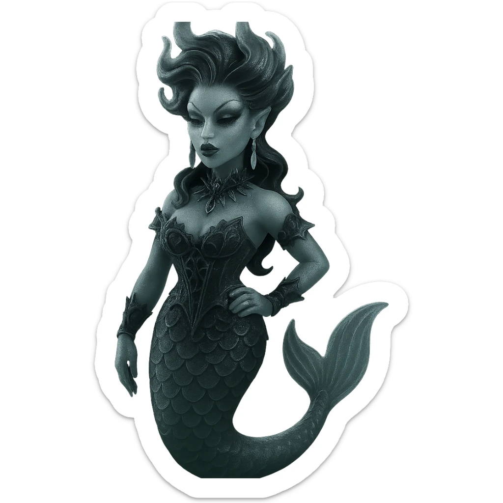 dark and elegant drag queen gothic mermaid with intricate details sticker