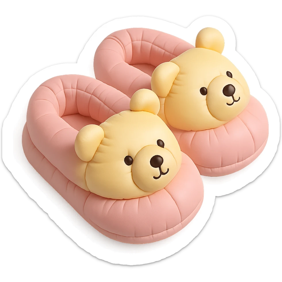 pair of cozy animal-shaped bedroom slippers in pastel colors, cushion style sticker