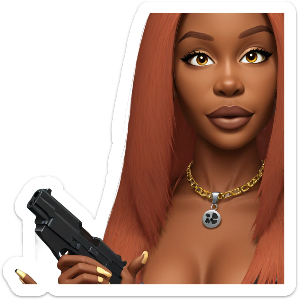 dark-skinned girl with gun sticker