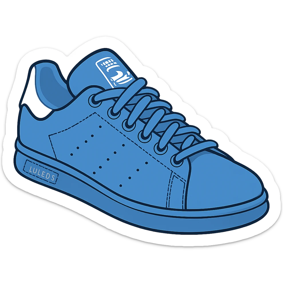 Add visible laces detail to the blue adidas Stan Smith shoe in emoji style with no background. sticker